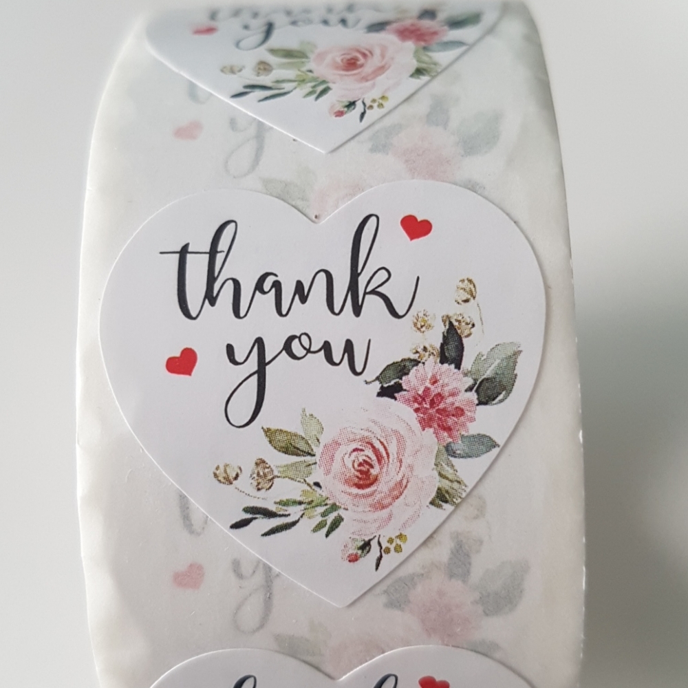500 pcs Heart Thank You Stickers 1" inch